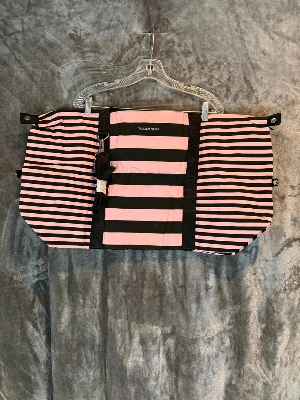 Victoria's Secret Pink and Black Striped Canvas Tote